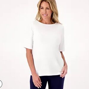Susan Graver modern essentials liquid knit top White Shirt